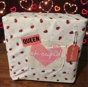 Valentine's Day Love Bug Lady Bug Heart Pattern Queen Sheet Set 4 Piece NWT Soft